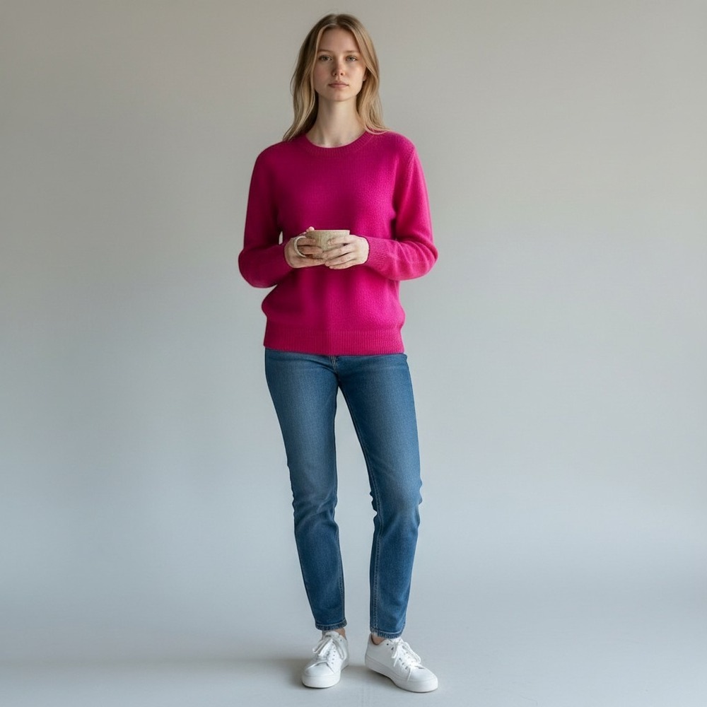 Adrienne Vittadini XL Sweater Magenta Pink 100% Cashmere Crew Neck Luxury Preppy